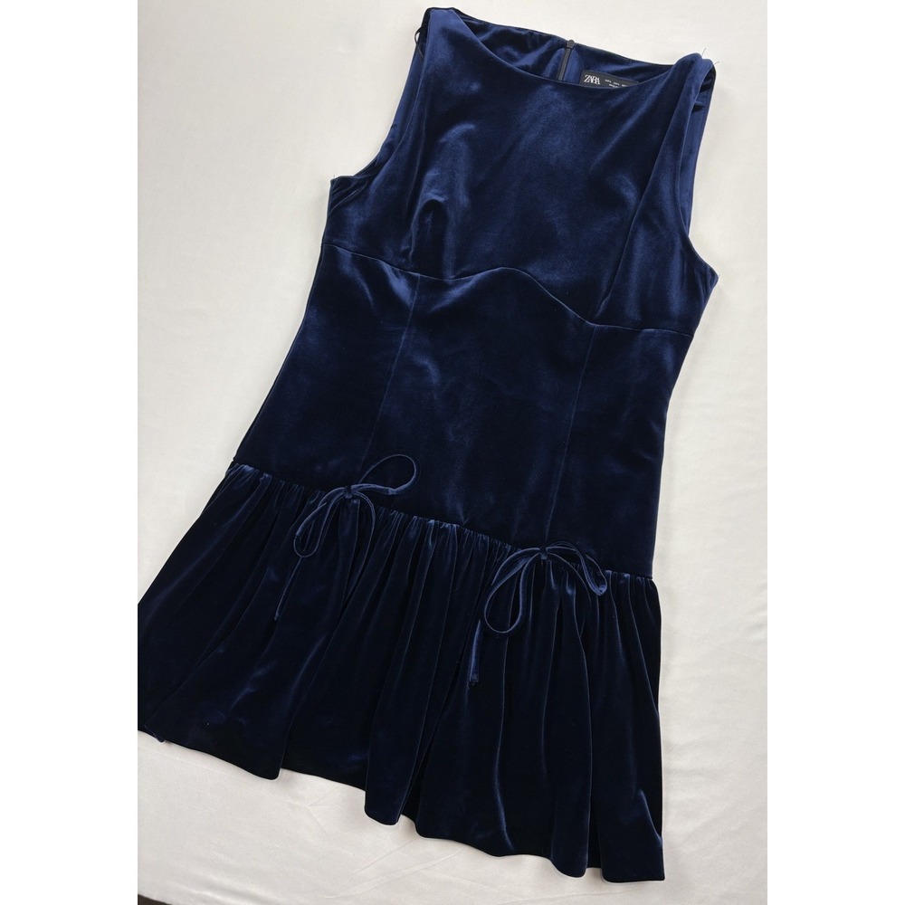 NWT ZARA Blue Velvet Mini Dress. Women's Size Large Homecoming Wedding - Picture 2 of 16